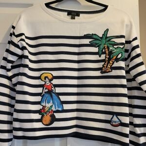 J Crew women's stripe sweater with tropical patches, Size XS, EUC